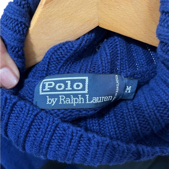 Vintage Polo Ralph Lauren Turtle neck sweater M blue and black - Picture 2 of 4